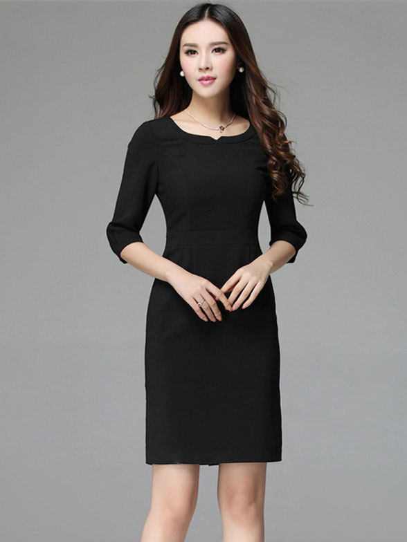 秋裝OL通勤修身連衣裙