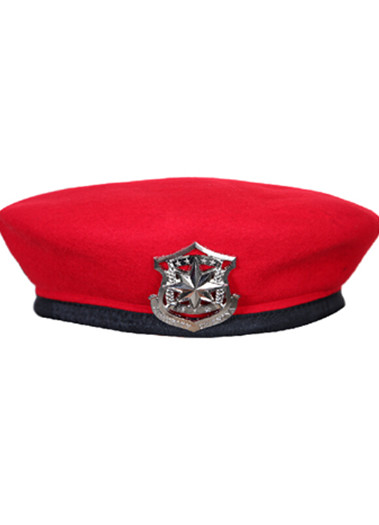 保安貝雷帽保安帽男士禮儀隊帽子羊毛呢子布保安工作帽